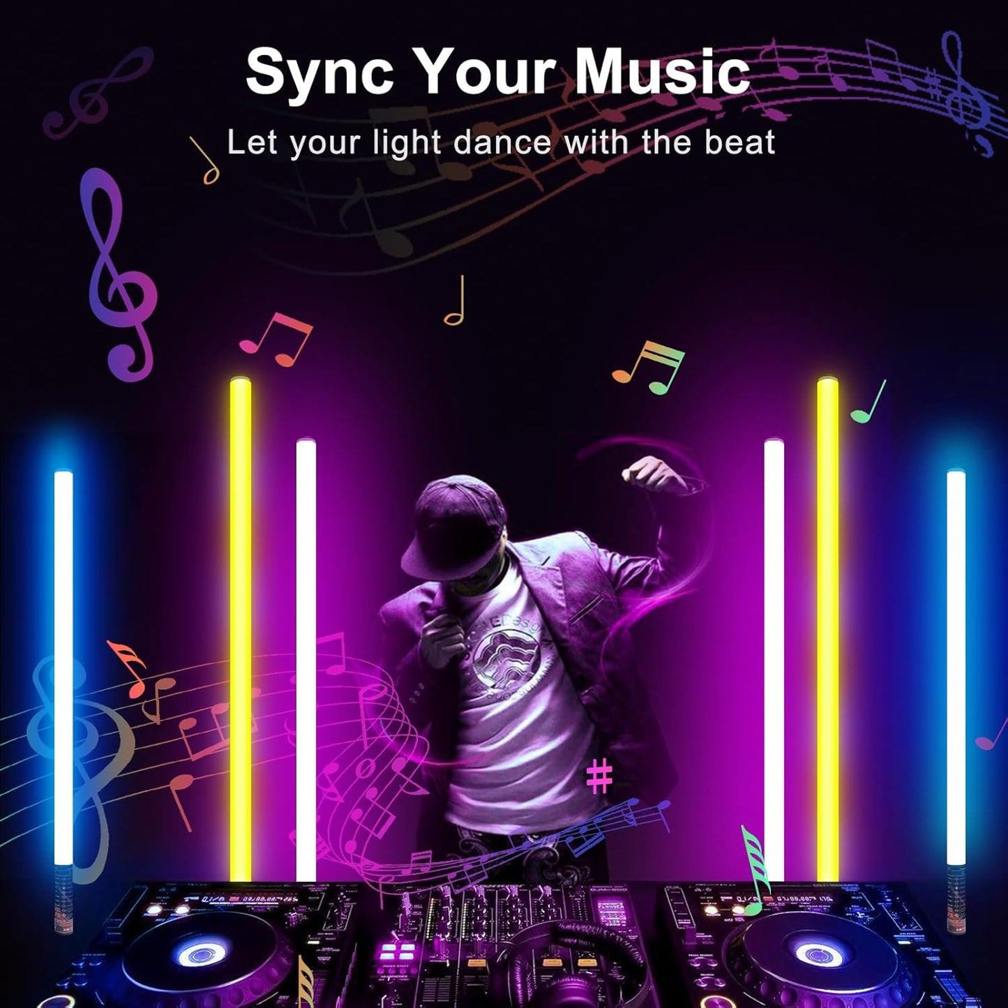 LUXCEO 2Pack 90cm RGB Tube Light Bar (3Ft) with Light Stand, 2.4G Remote Control, 5000 mAh Battery Powered LED Video Light Wand Stick for DJ Lighting, Dance Club and Photography Lighting