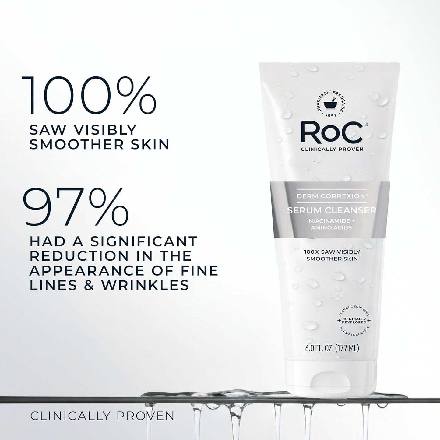 RoC Retinol Correxion Deep Wrinkle Serum Facial Cleanser with Niacinamide for Anti-Aging & Fine Lines, Makeup Remover, Ophthalmologist Tested Skin Care, 6 oz