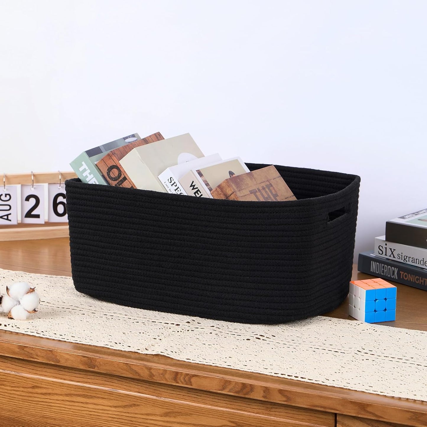 MiniArk Large Storage Baskets for Organizing, 17 x 13 x 7.5” Closet Shelf Baskets for Clothes Blanket Towels, Baby Nursery, Toy Bins Box, Woven Rope Baskets, 4 Packs Black