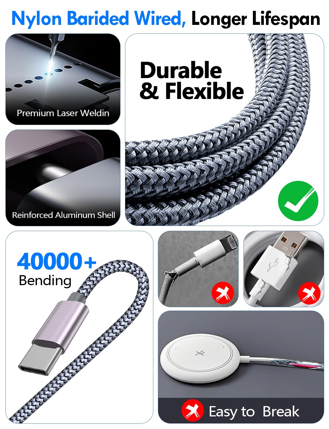 2Pack Multi Charging Cable Cord for Travel Essentials,Apple Watch Charger,iPhone Charger,[3-in-2] Type C/L Cable Portable Designed for iWatch,iPhone 17-8,Galaxy S26-21,Xbox Series X&S,iPad-4FT