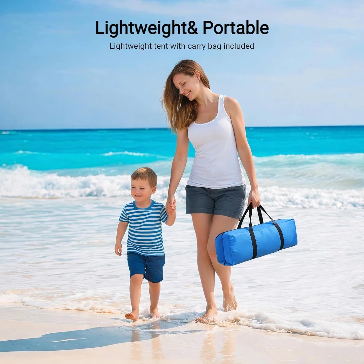 Beach Tent, Portable Sun Shelter for 2/3/4/6-8 Person with UPF 50+ UV Protection, Easy Setup Waterproof Beach Shade Canopy Cabana for Family Outdoor and Picnics, Fishing with Carrying Bag