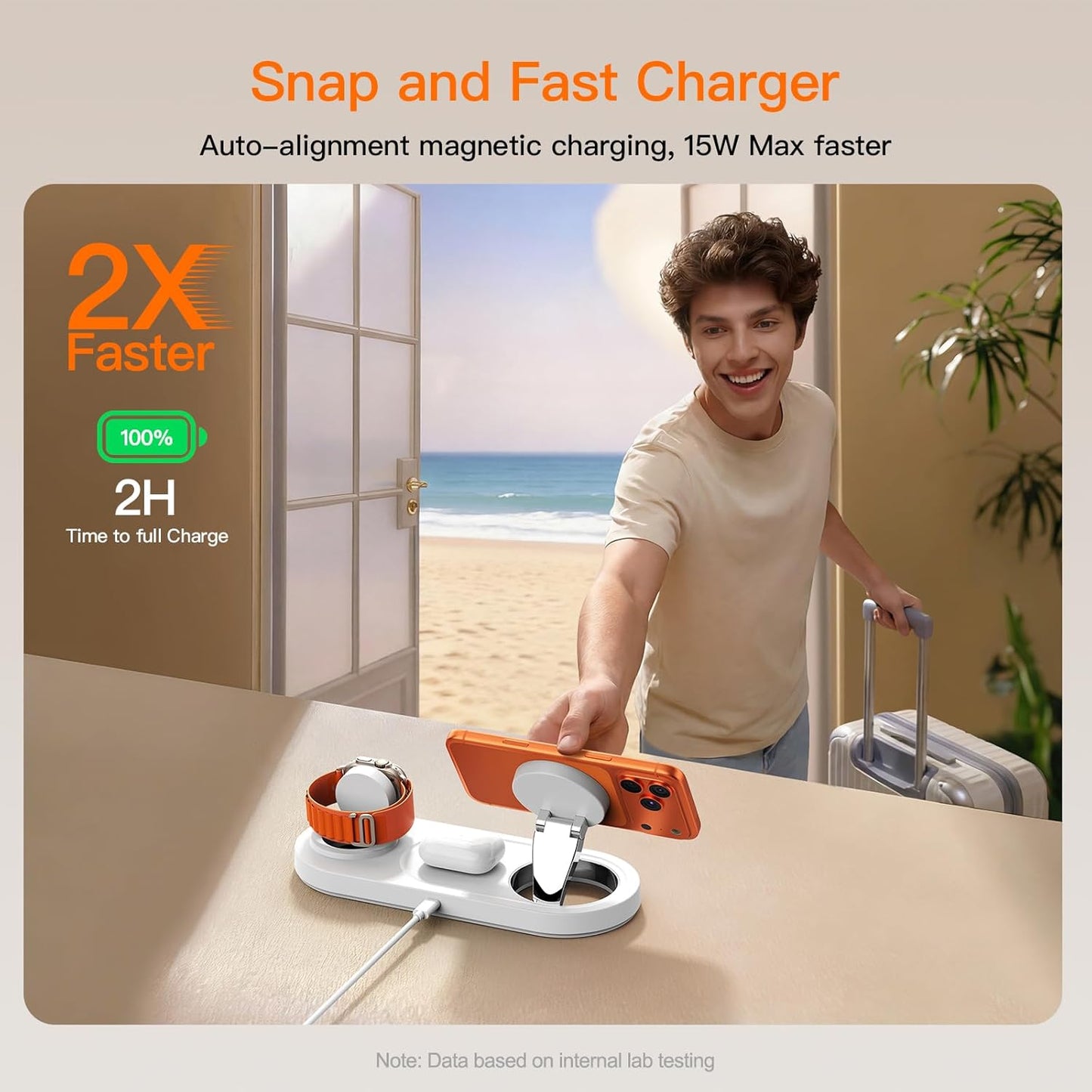 15W • Metals • Travel Ready,Magnetic 3 in 1 Wireless Charging Station,for iPhone17-12,Fast 5W Charger for Apple Watch AirPods,Foldable Stand MagSafe Charger Dock for Nightstand Desk Travel