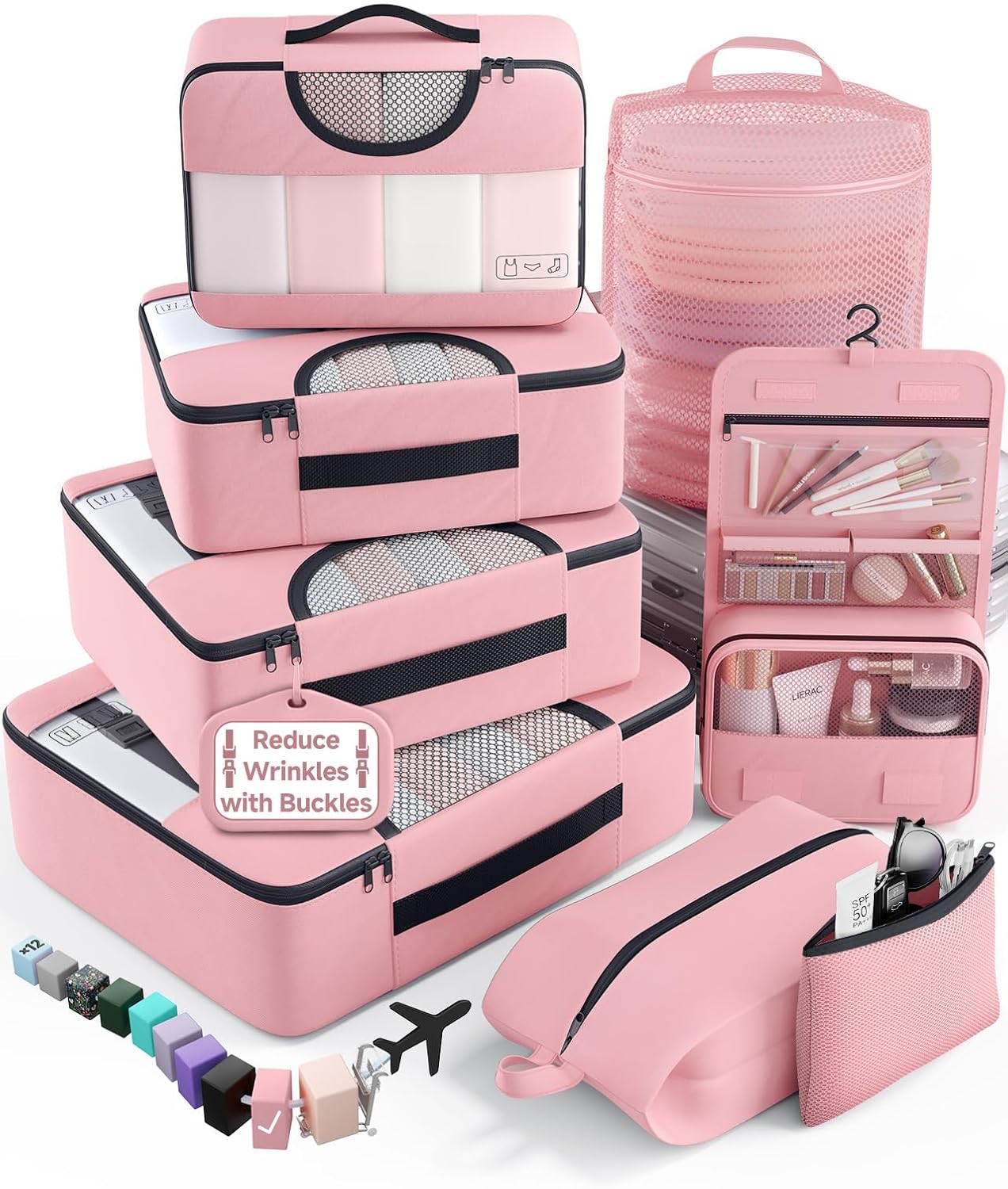 Veken 8 Set Packing Cubes for Cruise Ship Essentials,Beach Vacation Travel Accessories with Hanging Toiletry Bag,Suitcase Organizer for Luggage,Personalized Birthday & Retirement Gifts for Women Mom