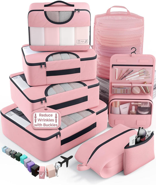 Veken 8 Set Packing Cubes for Cruise Ship Essentials,Beach Vacation Travel Accessories with Hanging Toiletry Bag,Suitcase Organizer for Luggage,Personalized Birthday & Retirement Gifts for Women Mom