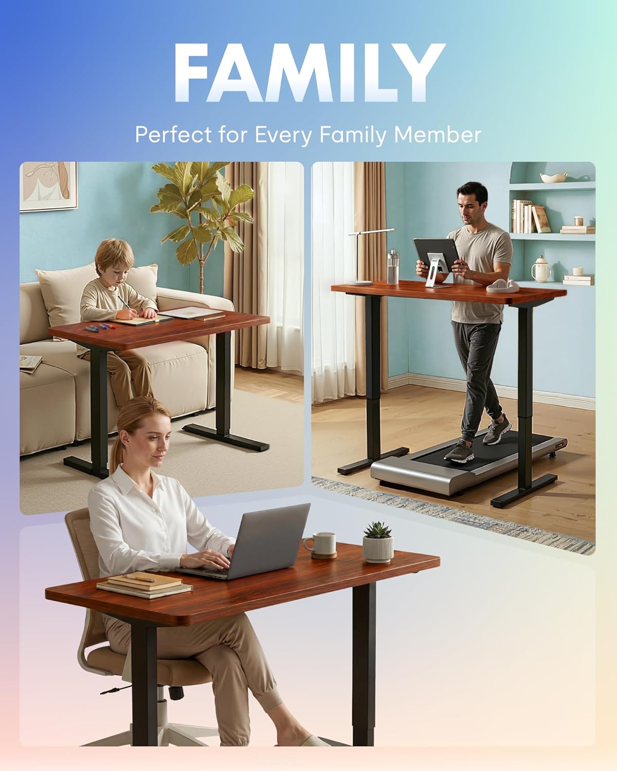 FLEXISPOT EN1 One-Piece Standing Desk, Electric Adjustable with 4 Memory Presets, 176 LBS Capacity, Stable & Quiet, Seamless Desktop for Home Office & Dual Monitors, 48"x24" Mahogany