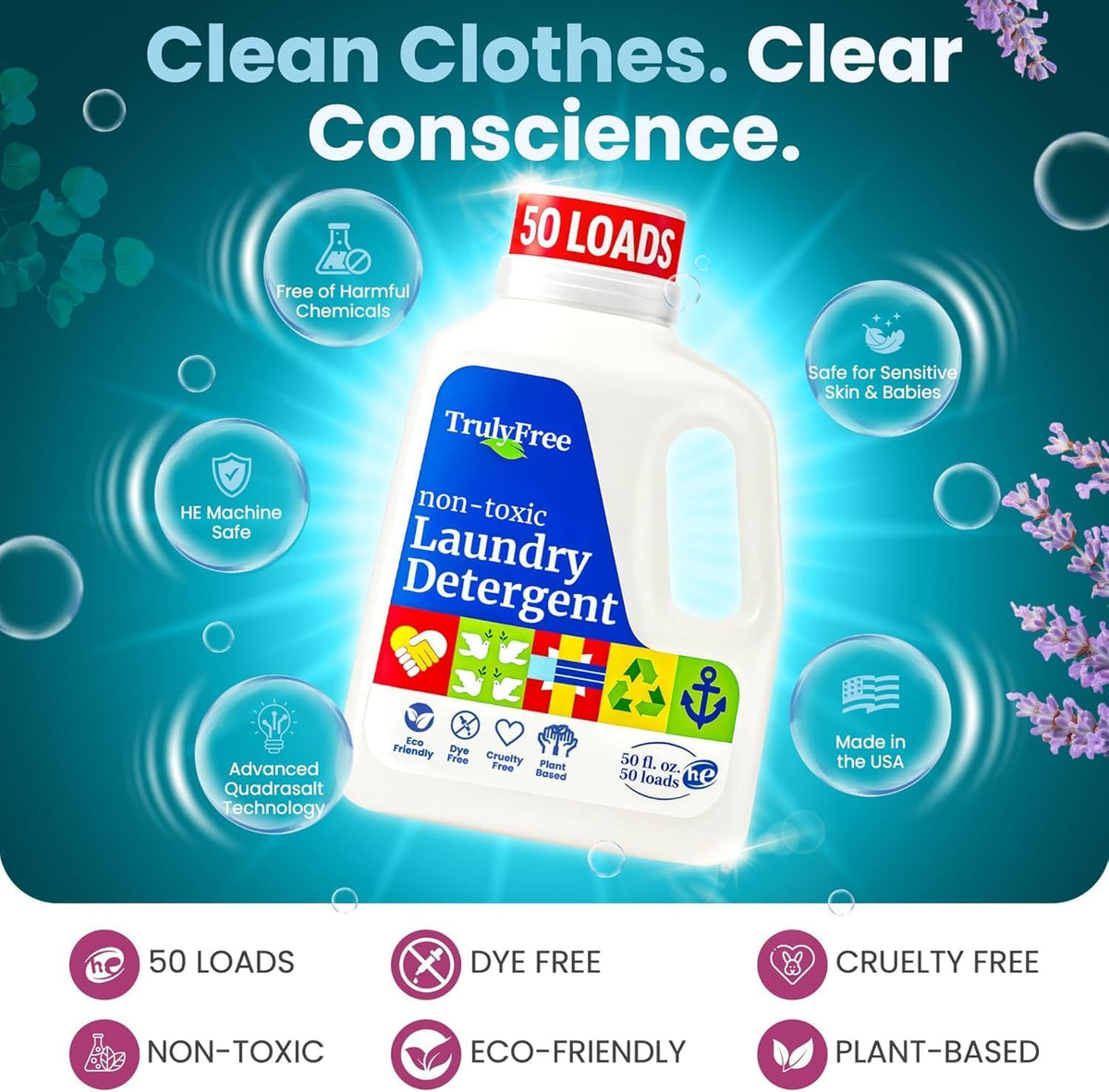 Truly Free Natural Laundry Detergent - 3 Pack + 1 Refillable Jug, 150 Loads
