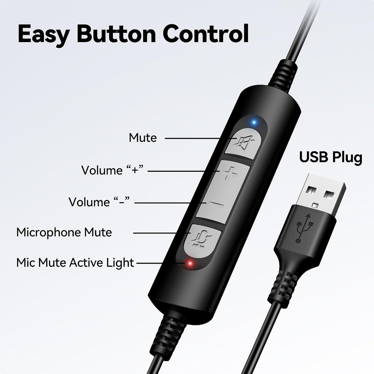 Voistek USB Headset with Noise Cancelling Mic,Wired Headphones for pc