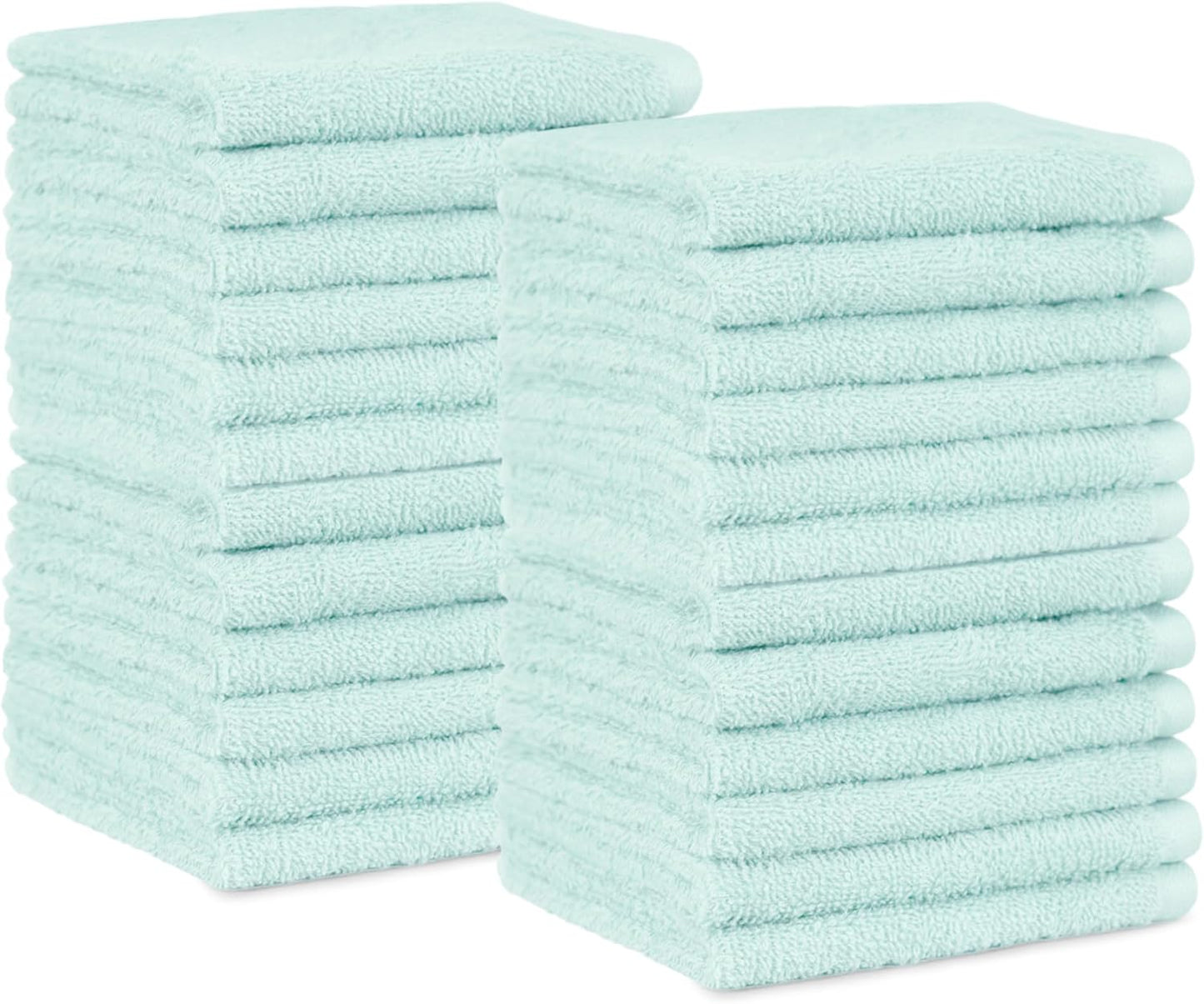 Amazon Basics Highly Absorbent 100% Cotton Washcloths for Bathroom, Fast Drying, Machine Washable, 12 x 12 inches, Ice Blue, 24-Pack