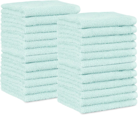 Amazon Basics Highly Absorbent 100% Cotton Washcloths for Bathroom, Fast Drying, Machine Washable, 12 x 12 inches, Ice Blue, 24-Pack