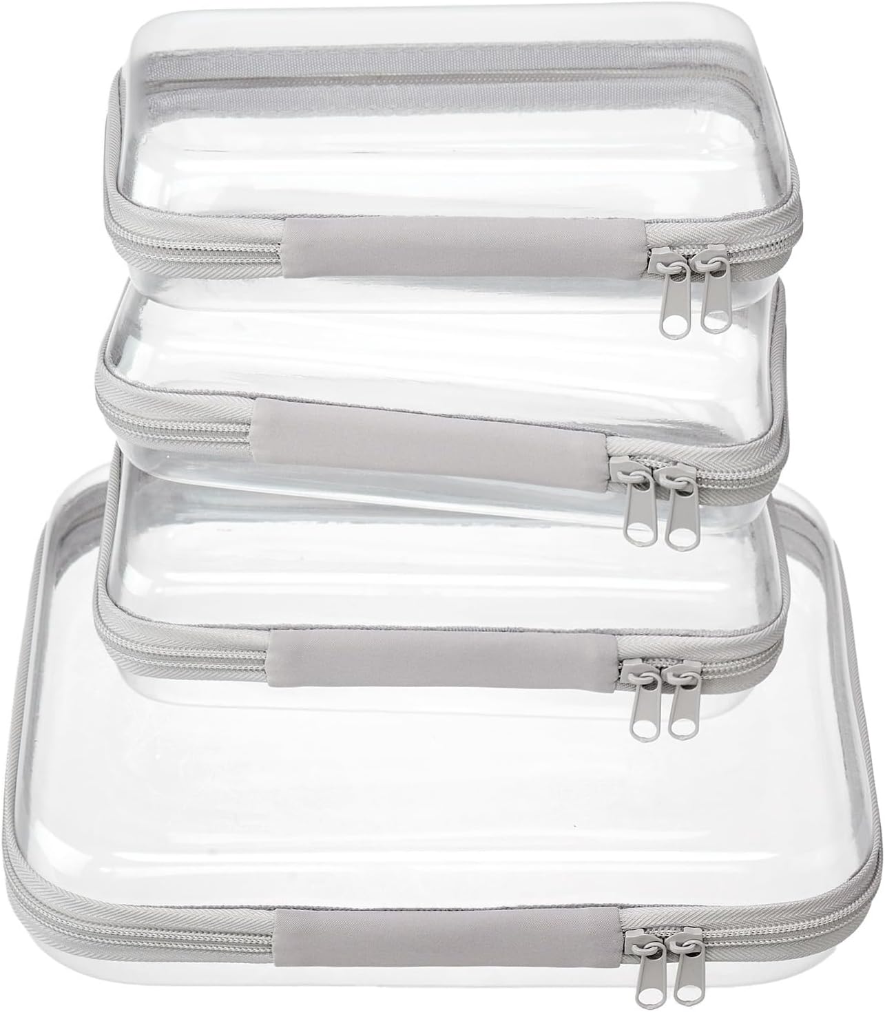 4 pcs Clear Zipper Pouches,Hard Shell Zipper Case, Toiletry Bag for Travel, CLear Diaper Bag, Toiletry Pouch, Travel Organizer, Cosmetic Bag,Toy Storage Bins (M+3S) (Gray)
