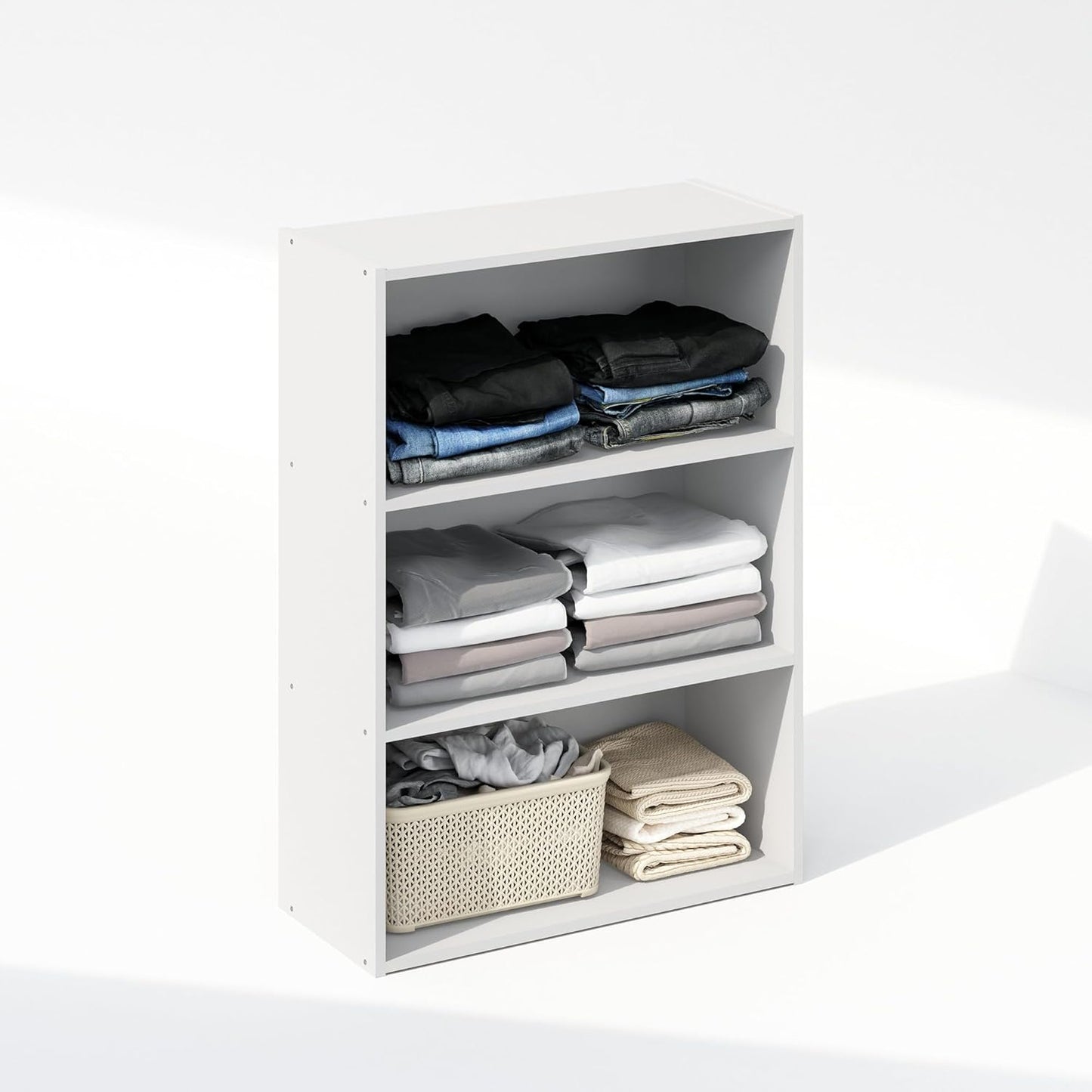 Furinno Reed Closet Organizers and Storage, 3-Tier Reversible Closet Shelves, Closet Organization Shelf, 9.7 x 23.7 x 31.5, for Bedroom, Closet, Plain White