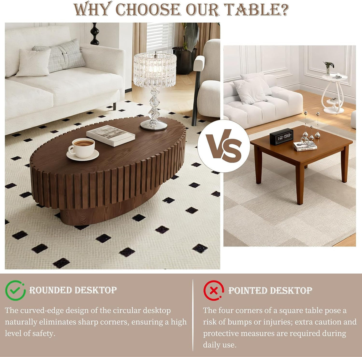 Oval Fluted Coffee Tables 43.3" (Oval Walnut)