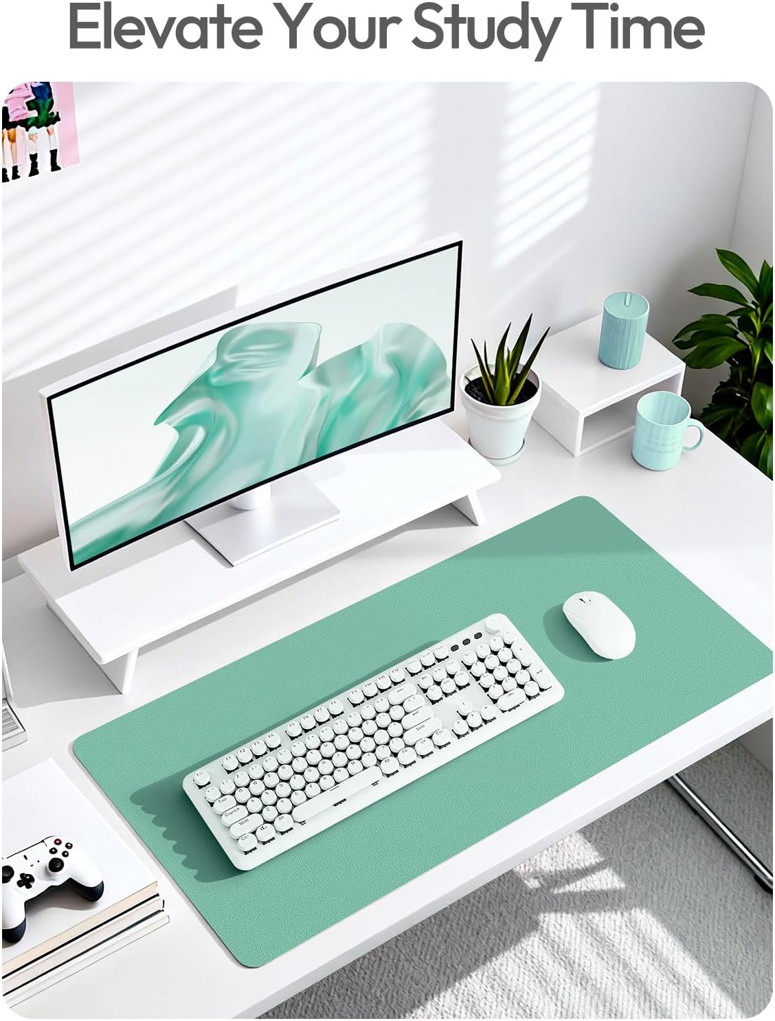 YSAGi Leather Desk Protector, Office Mat, Large Mouse Mat, Non-Slip PU Leather Blotter, Laptop Desk Pad, Waterproof Writing Pad for Office and Home (Green-Blue, 47.2" x 23.6")