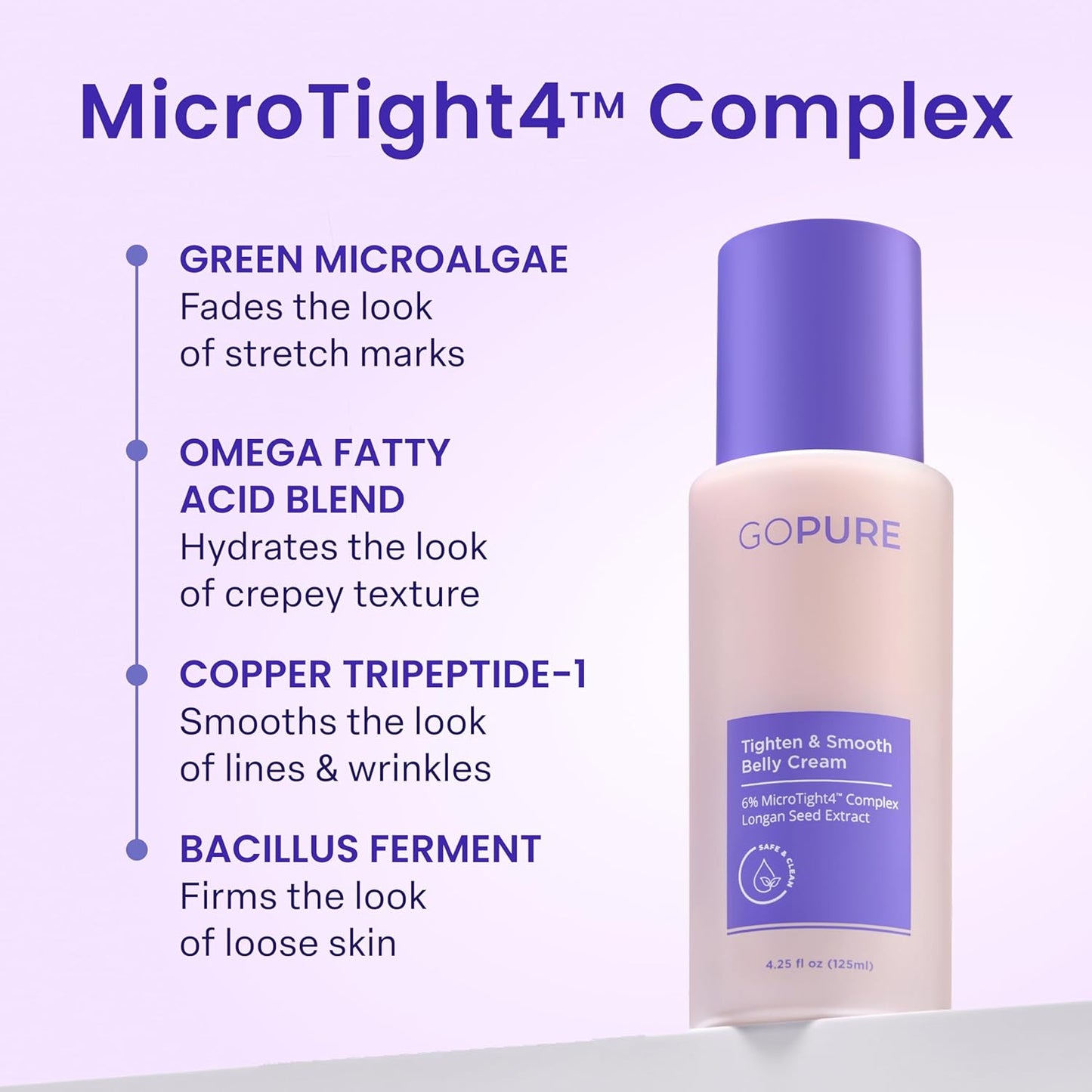GOPURE Tighten & Smooth Belly Cream - Clinically Tested with MicroTight4 Complex to Reduce the Appearance of Cellulite & Stretch Marks - Quick Absorbing for Smoother, Firmer-Looking Skin, 4.25oz