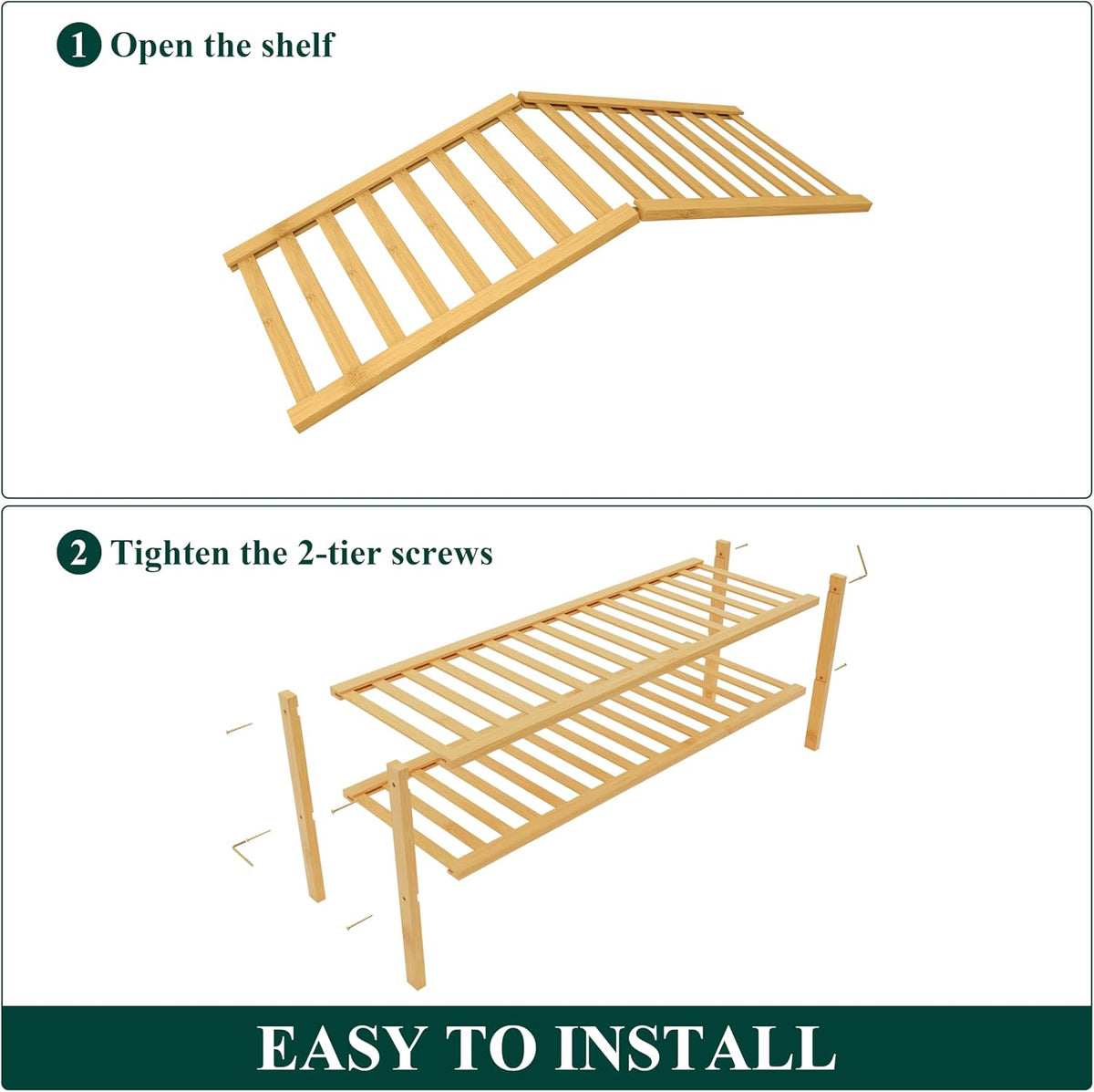 Smiry Bamboo Shoe Rack for Closet, 2 Tier - 33.86" Wide, Natural