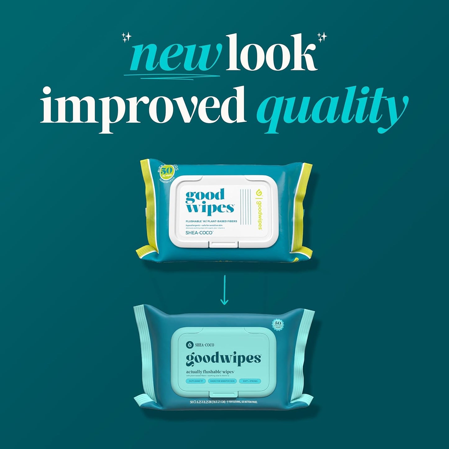 goodwipes Flushable Wipes for Adults - Shea-Coco Butt Wipes for Women & Men, Septic Safe, Toilet & Bathroom Essentials, Extra Large, 318 Count (6 Packs and 1 Travel Pack)
