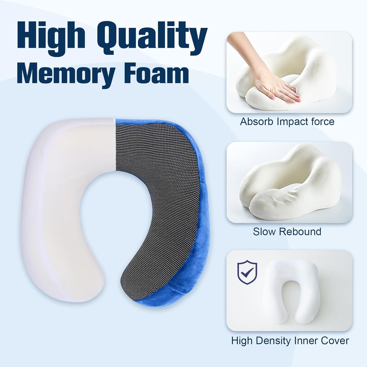 Cirorld Neck Pillow for Traveling, Travel Pillows for Airplanes,100% Pure Memory Foam Travel Neck Pillow, Adjustable Flight Pillow, Portable Plane Accessories with Eye Mask, Earplugs, Carry Bag