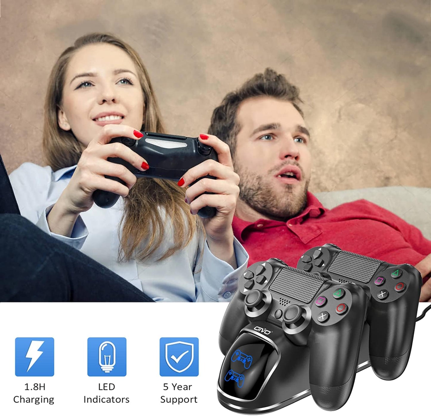 PS4 Controller Charger Dock Station, OIVO 1.8Hrs PS4 Controller Charging Dock, Charging Station Replacement for PlayStation 4 Dualshock 4 Charger