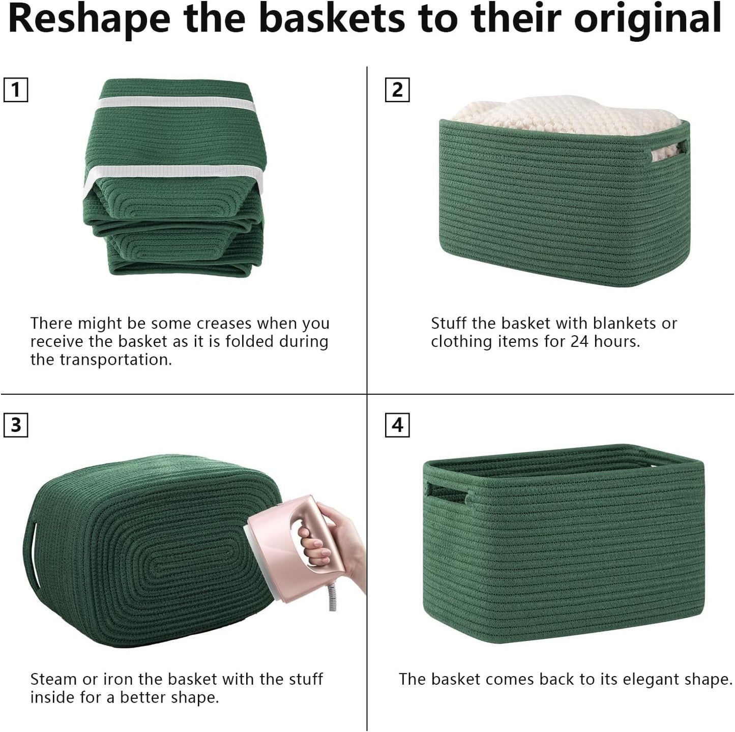 OIAHOMY 4 Pack Storage Baskets for Organizing 15L Cube Storage Bins Green