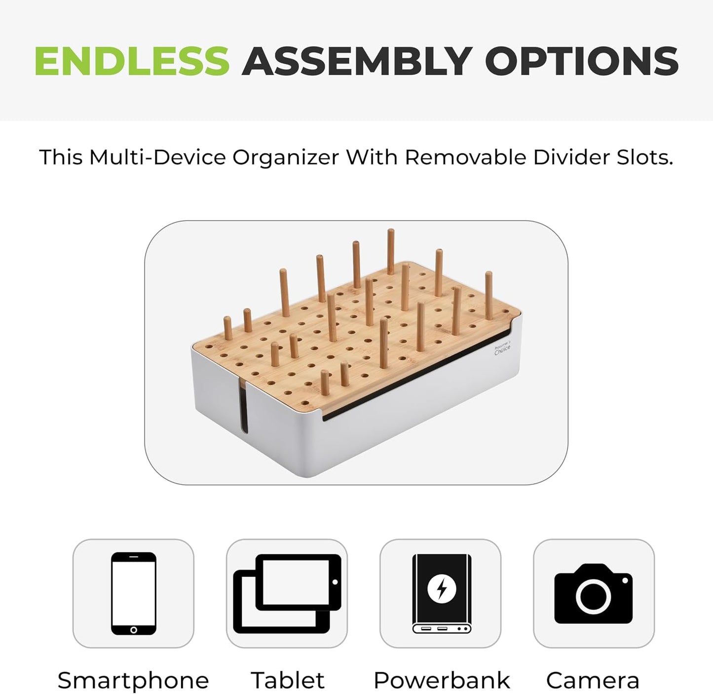 Prosumers Choice Bamboo Charging Station - Multi Charger Station Organizer - Desk Docking Station for Phones, Tablets, Laptop - Wooden Charging Station with Removable Dividers - Cables Not Included
