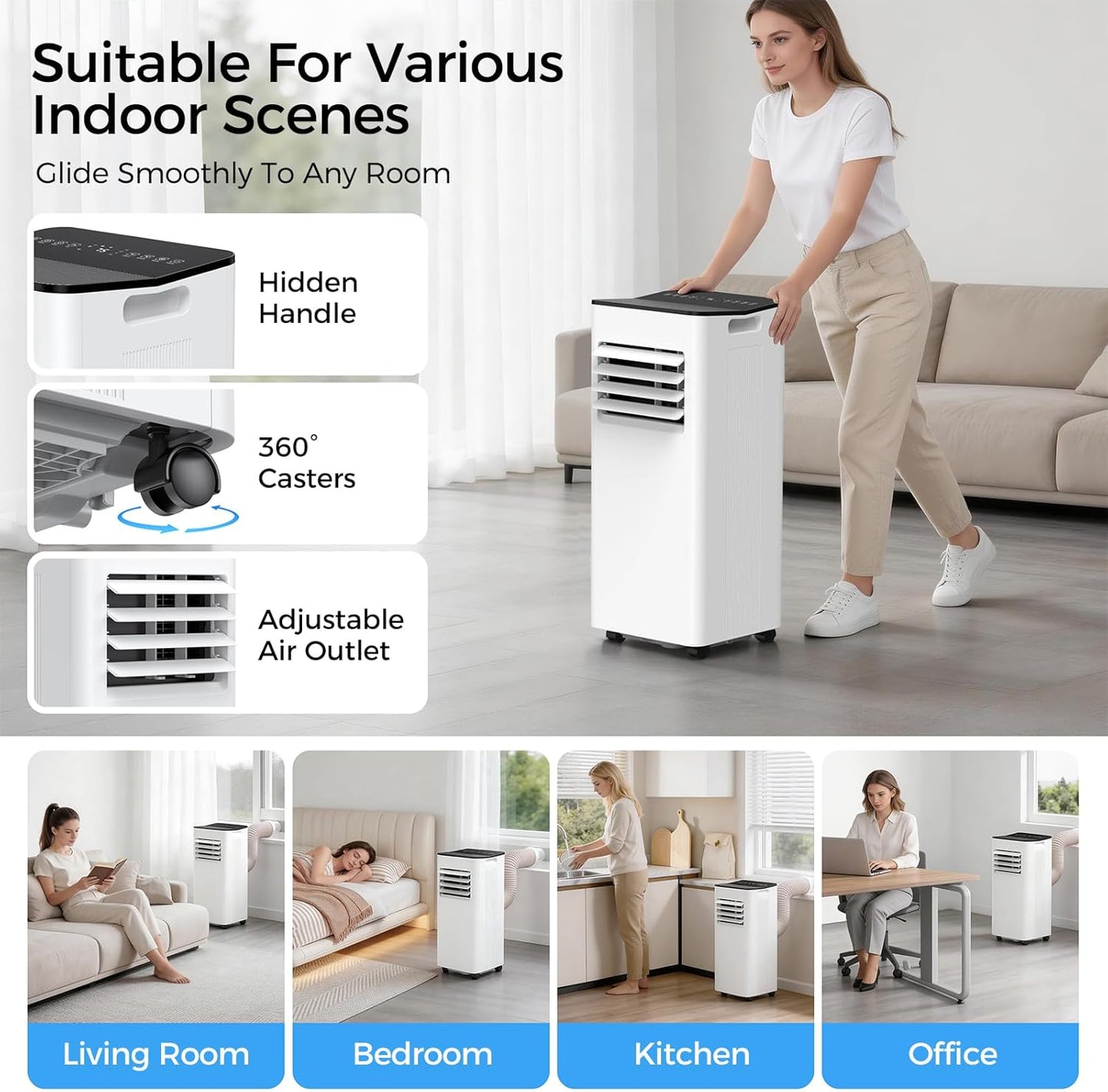 16000 BTU Portable Air Conditioner for Large Rooms & Bedrooms up to 750 Sq.Ft, Ultra Quiet 40dB Smart WiFi AC, 5-in-1 Cooling with Dehumidifier, Fan, Sleep Mode & Timer(White)