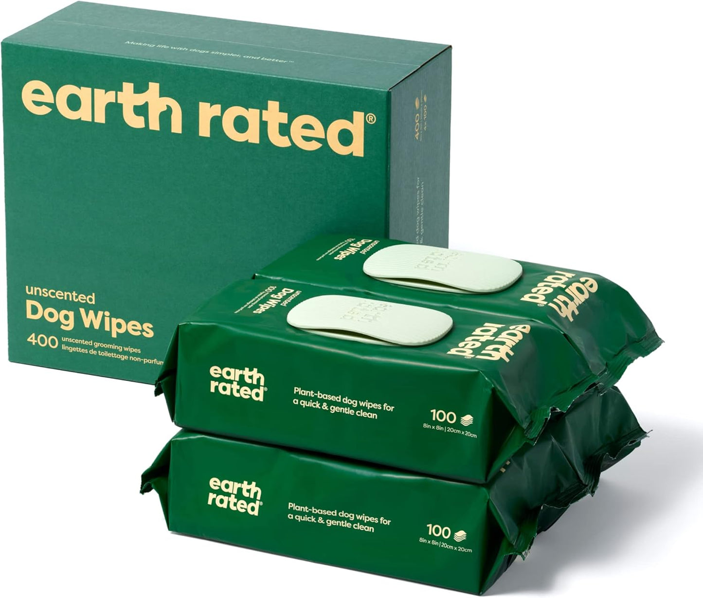 Earth Rated Pet Wipes for Dogs and Cats, Hypoallergenic, Cleaning and Hydrating, for Grooming Paws, Body and Butt, Unscented, 400 Count