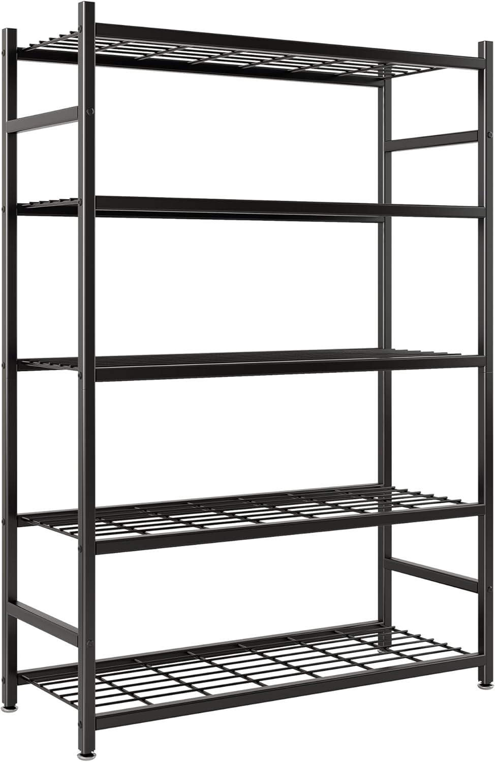 Storage Shelves, 5-Tier Metal Shelving Unit with Adjustable Feet, Shelf Organizer for Garage, Kitchen, Pantry and Closet Organization, 36.4" x 11.8" x 68.3", Black