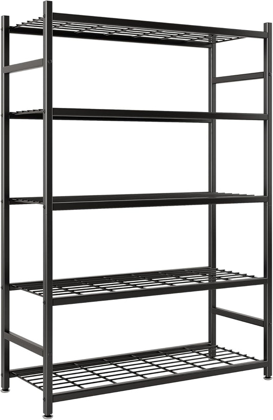 Storage Shelves, 5-Tier Metal Shelving Unit with Adjustable Feet, Shelf Organizer for Garage, Kitchen, Pantry and Closet Organization, 36.4" x 11.8" x 68.3", Black