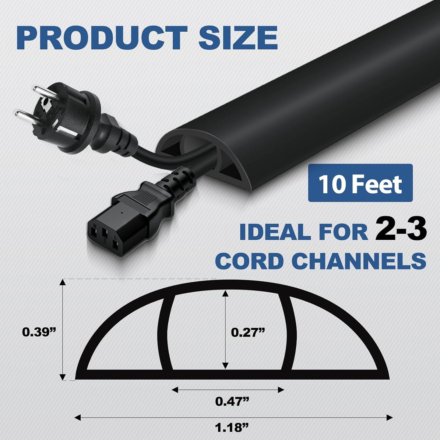 Floor Cord Cover for Wires on Floor Self Adhesive Cord Hider | Floor Cable Cover Floor Wire Covers for Cords Prevent Cable Trips, Cord Cavity W 0.47" x H 0.27", Black, 10Ft