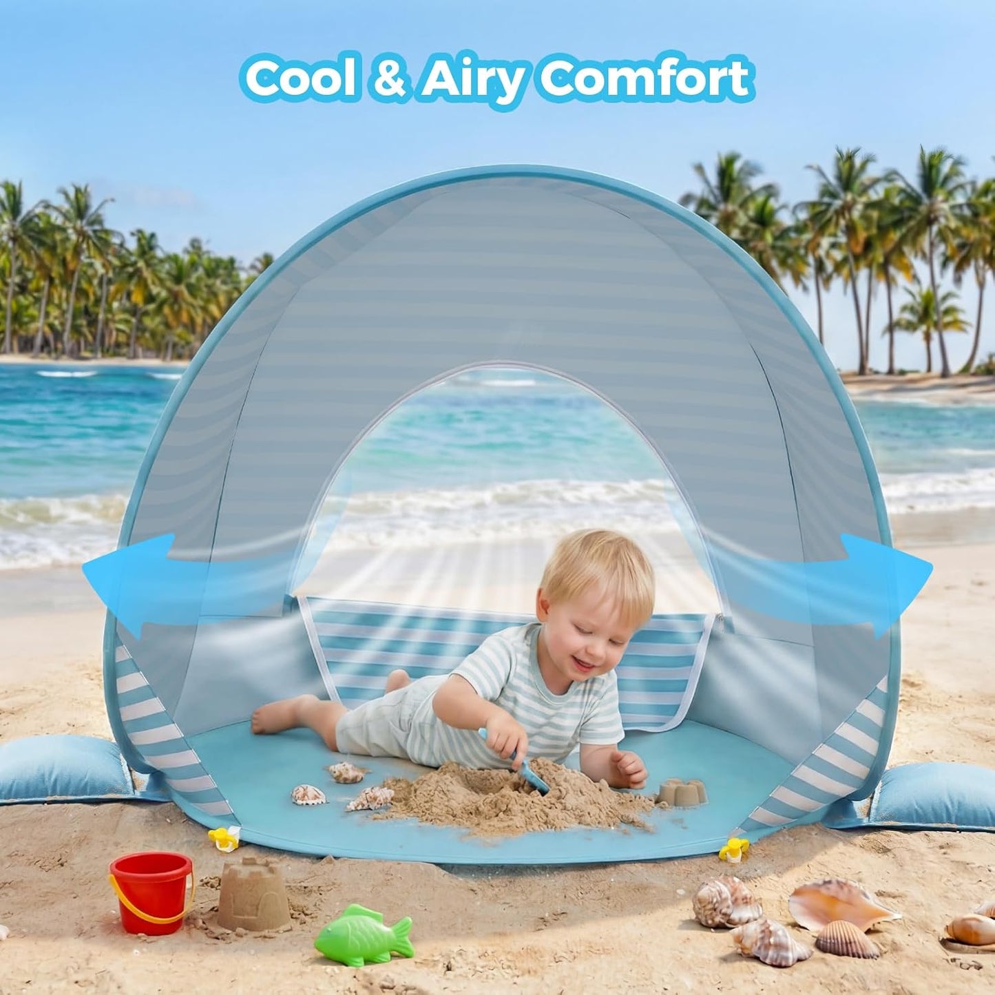 Gorich Pop Up Baby Beach Tent with UPF50+ UV Protection, Portable Toddler Sun Shelter with Mesh Ventilation, Lightweight & Foldable Play Shade Tent for Beach, Park & Backyard