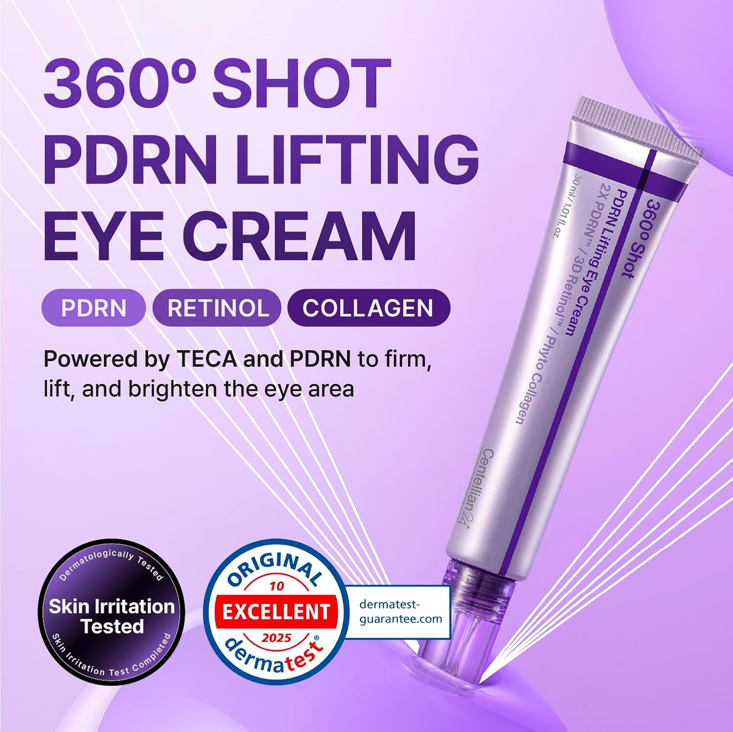 CENTELLIAN 24 360º Shot PDRN Eye Cream - Anti-Aging Retinol Eye Cream for Hooded Eyes, Firming & Wrinkle Smoothing, Hydrating Care for Dark Circles, Under-Eye Bags & Crow's Feet, 1.01 fl oz
