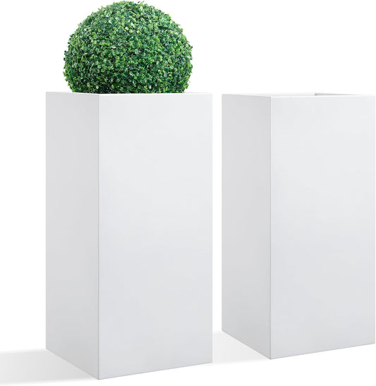 14Lx14Wx30H All-welded Seamless Metallic Tall Outdoor Planter Set of 2