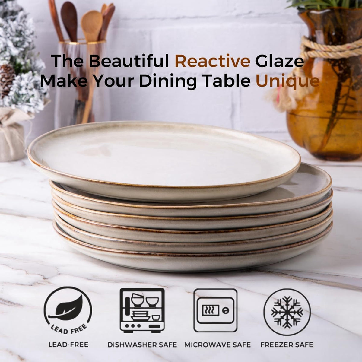 AmorArc Ceramic Plates Set of 6,8.5 Inch Stoneware Small Dinner Plates Set