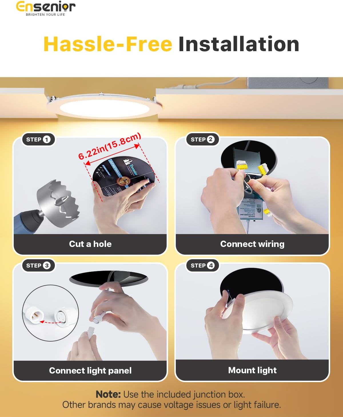 Ensenior 12 Pack 6 Inch LED Recessed Ceiling Light, Dimmable, 2700K-5000K 6CCT, 1050LM 12W 120V, High Brightness Canless Wafer Downlight - ETL&FCC&IC