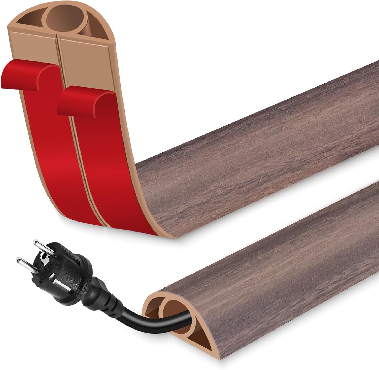 Floor Cord Cover for Wires on Floor Self Adhesive Cord Hider | Floor Cable Cover Floor Wire Covers for Cords Prevent Cable Trips, Cord Cavity W 0.32" x H 0.32", Grayish Brown Wood, 10Ft