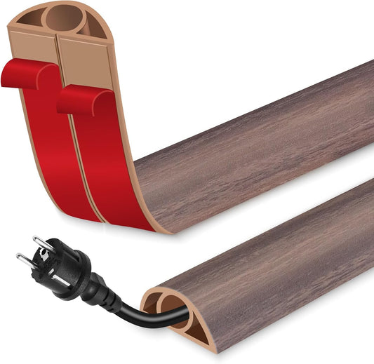 Floor Cord Cover for Wires on Floor Self Adhesive Cord Hider | Floor Cable Cover Floor Wire Covers for Cords Prevent Cable Trips, Cord Cavity W 0.32" x H 0.32", Grayish Brown Wood, 10Ft