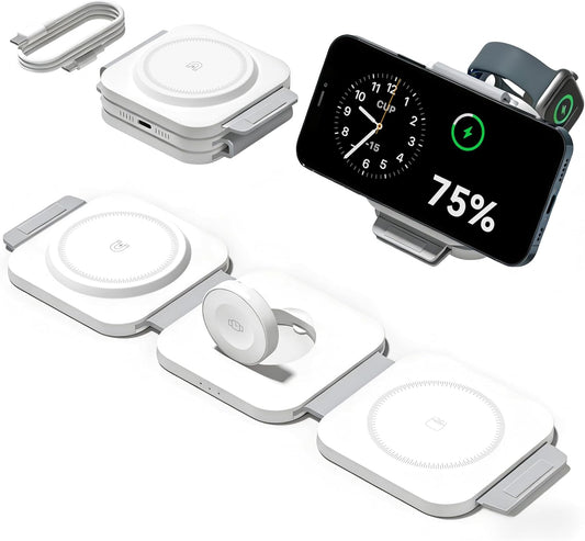 3 in 1 Charging Station for Apple Multiple Devices, Foldable Magnetic Fast Wireless Charger Dock, Travel Charging Pad for iPhone 17 16 15 14 13 12 Pro Max Plus Apple Watch Series & AirPods 4/3/2/Pro