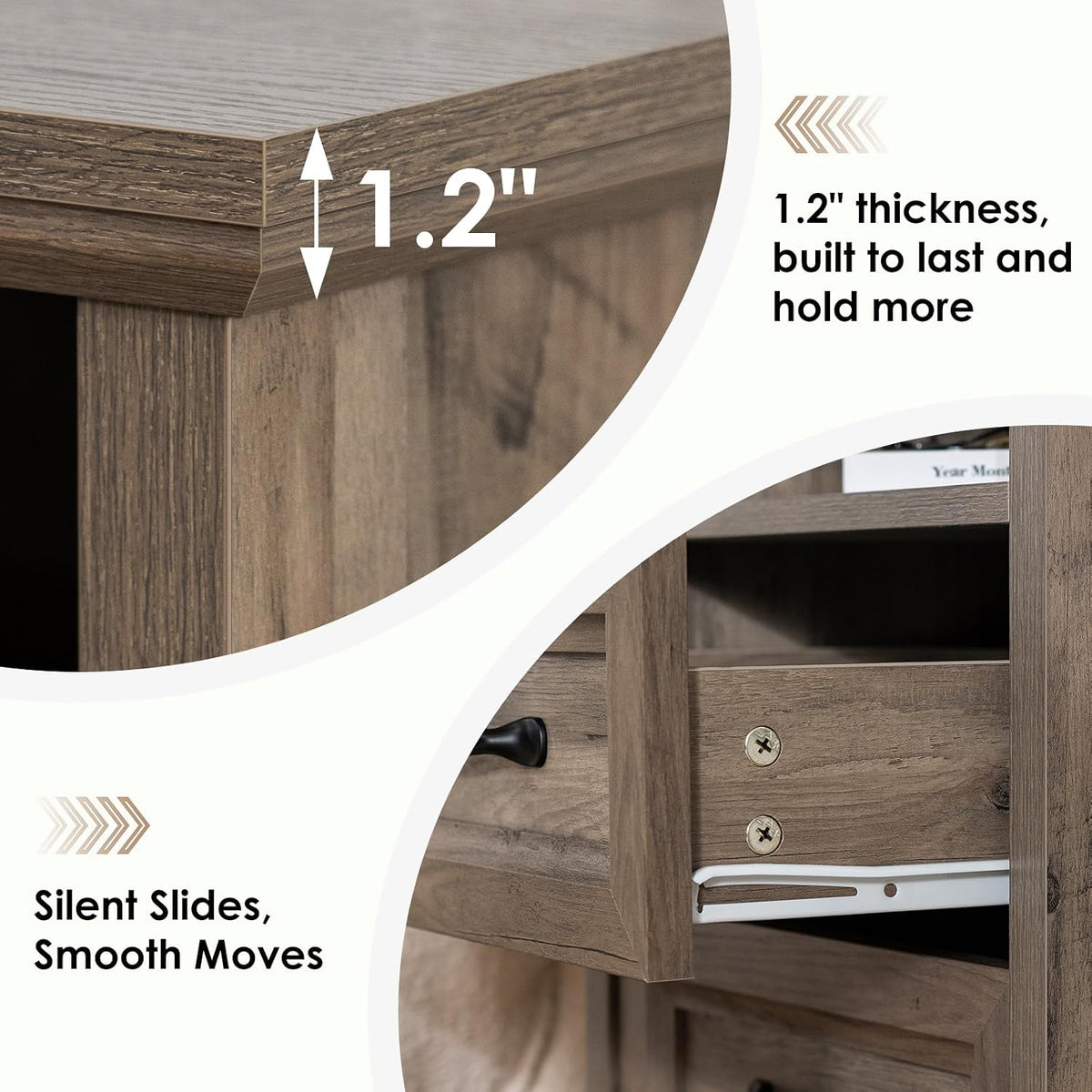 HOMMPA Farmhouse Nightstand w/Charging Station, Open Shelf 23.6''H Greige