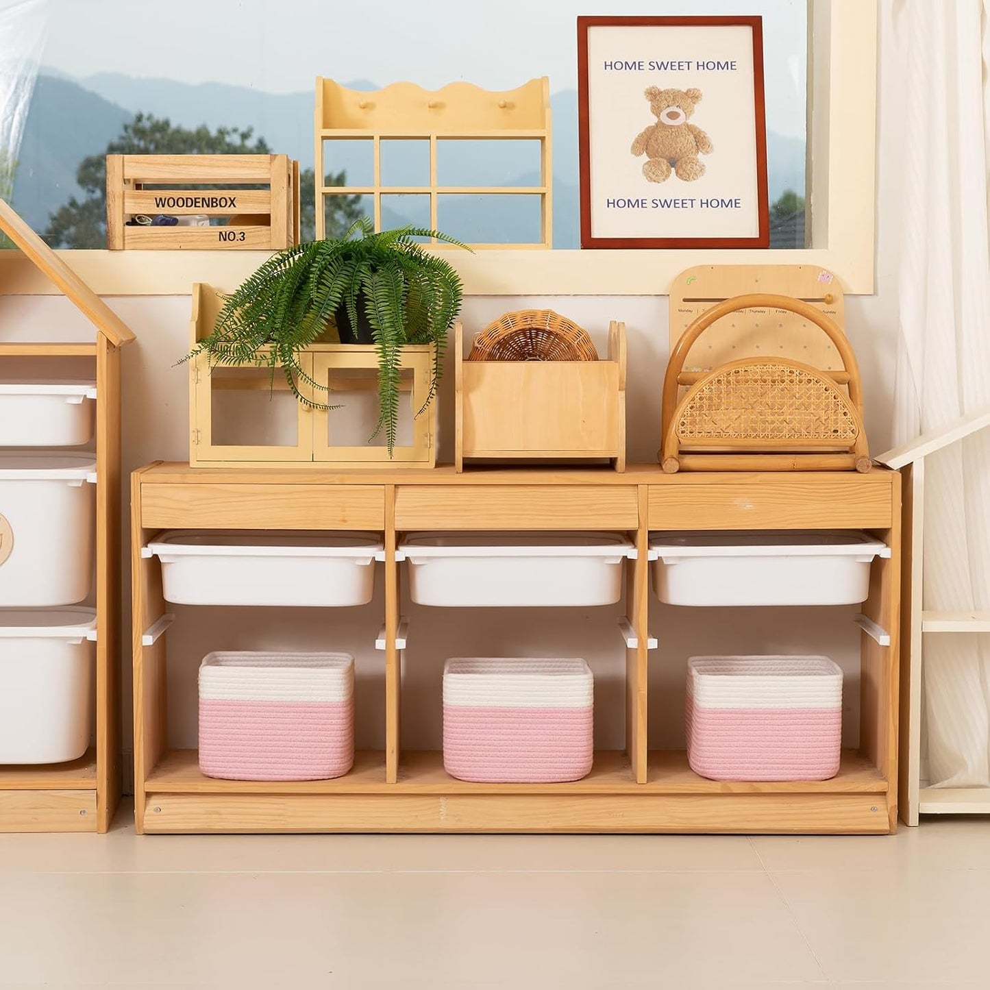 OIAHOMY 3 PACK Cube Storage Bins Storage Baskets Shelf Bins Pink&White | Storage Cubes Cotton Rope Woven Baskets for Organizing Basket for Gifts Storage Baskets for Shelves Cute Baskets