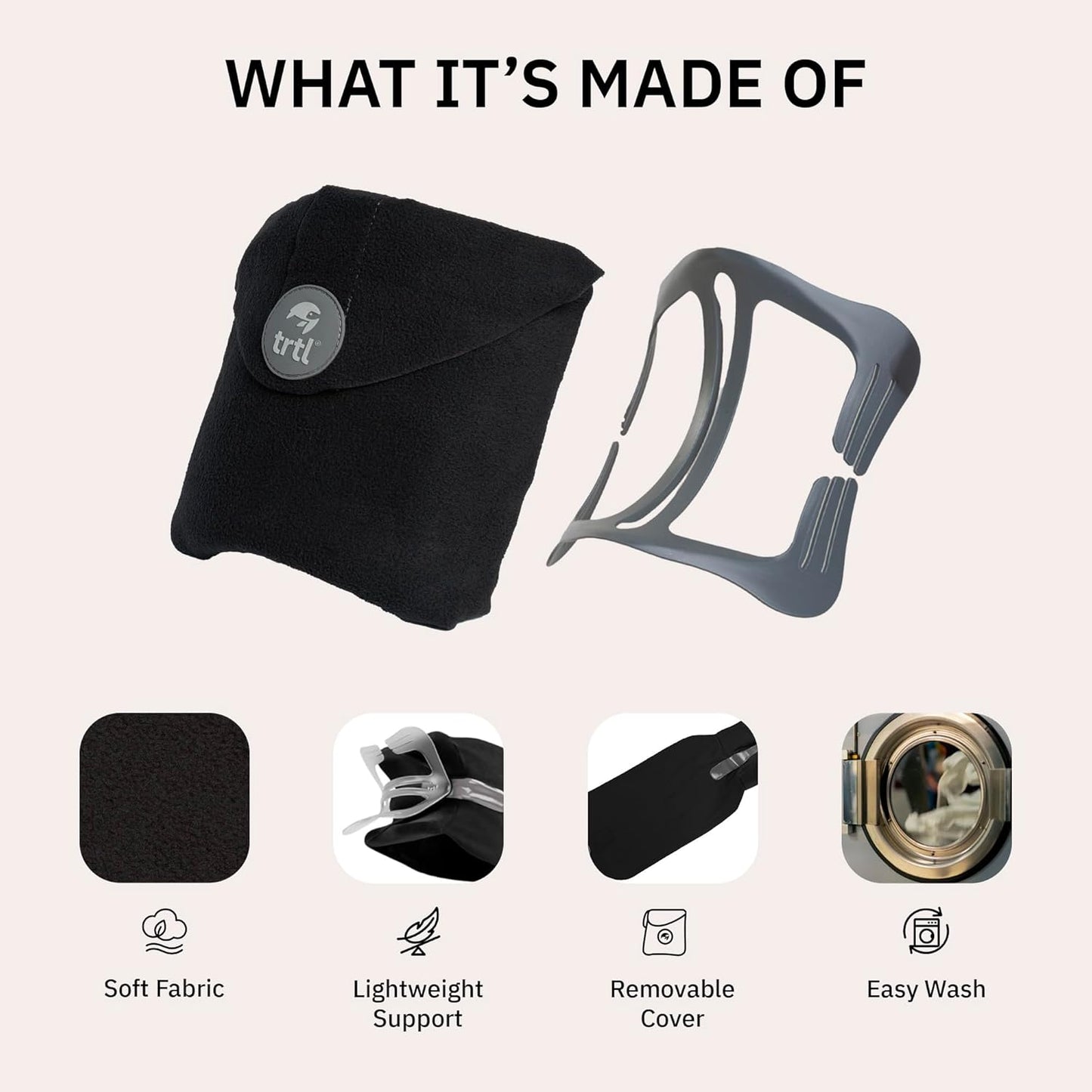 Trtl Pillow - Scientifically Proven, Super Soft Neck Support Travel Pillow for Airplanes - Lightweight and Machine Washable - Ergonomic Design for Traveling on Flights, Cars, and Trains - Grey