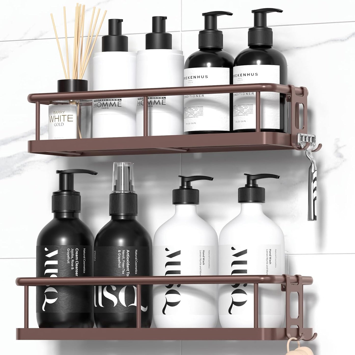 YASONIC Shower Caddy Adhesive, Rustproof Shower Organizer, Large Capacity Shower Shelves for Inside Shower, No Drilling Bathroom Organizers and Storage for Home Decor （2 Pack Bronze）