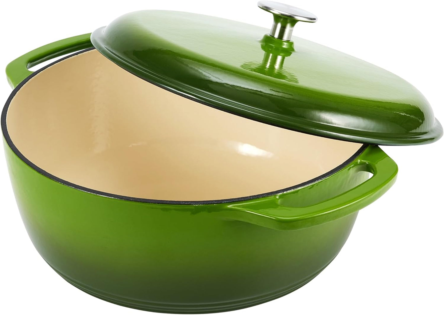 Amazon Basics Enameled Cast Iron Dutch Oven Pot with Lid, Round, Dual Handles, Heavy-Duty, Oven Safe, 6-Quart, Green