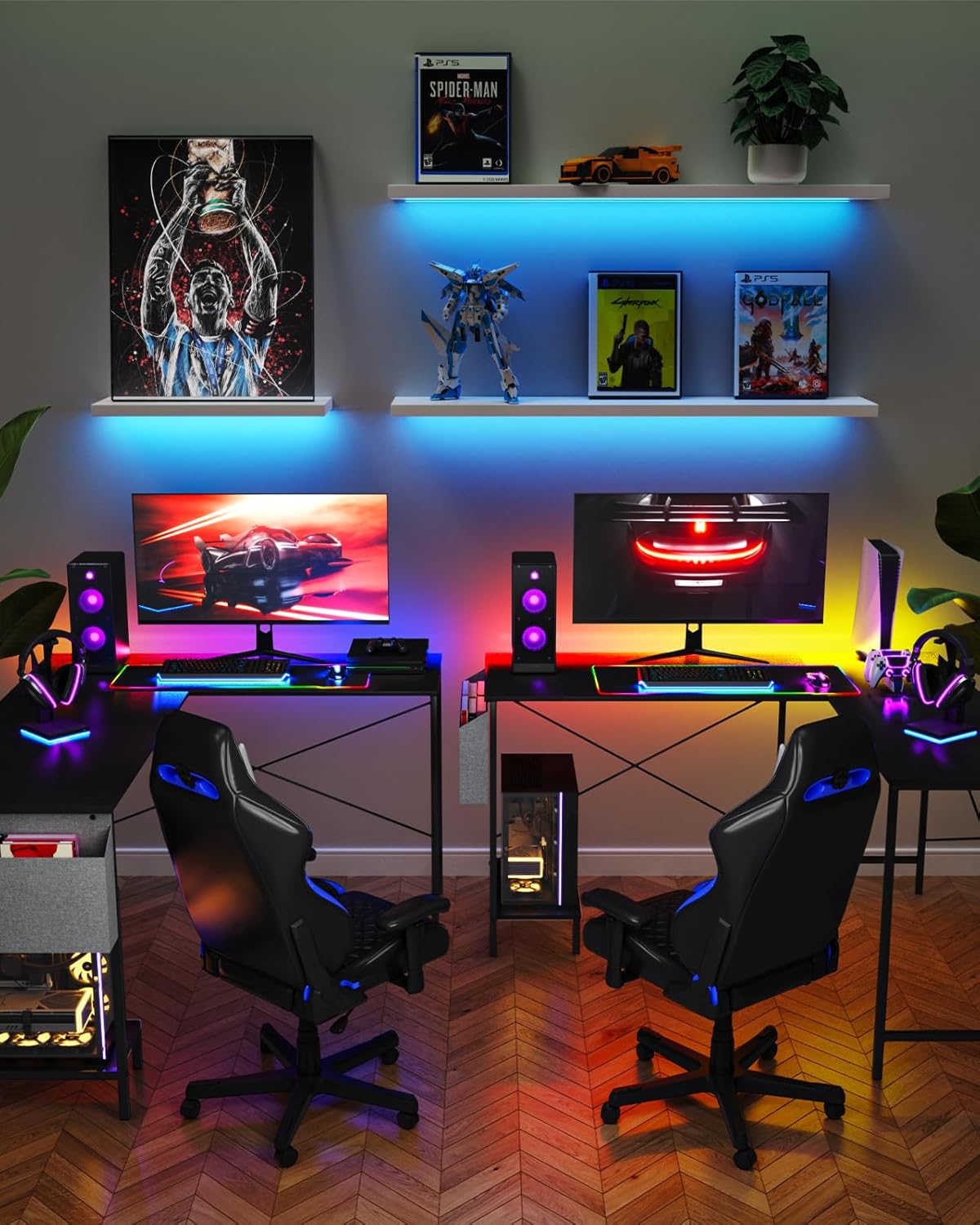L Shaped Desk - 50" Reversible Home Office Computer Desk, Wood Top, Metal Frame, Side Bag, Sturdy Gaming Desk Corner Table for Work, Writing and Study, Space-Saving