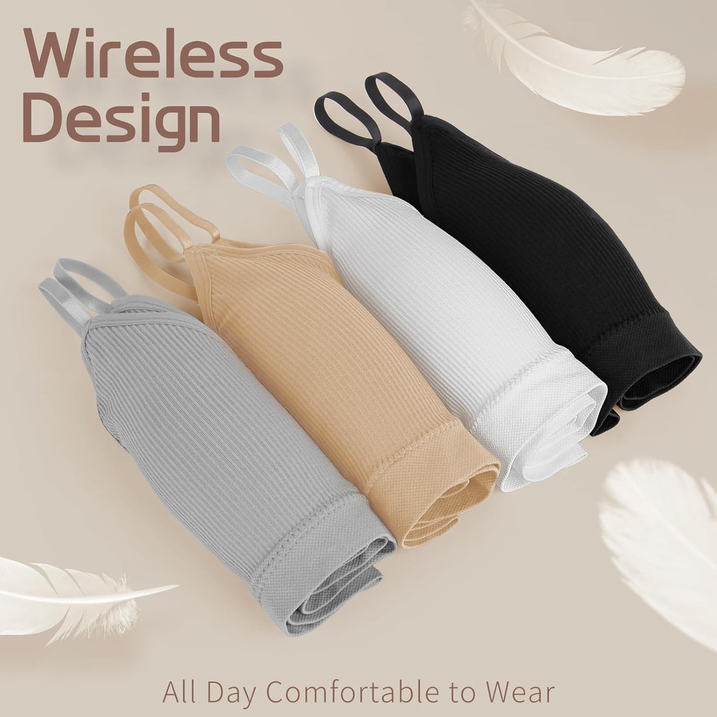 KCDDUMK 4 Pieces Cami Bras - Women's V-Neck Padded Seamless Straps Bralette Everyday Basic Sleeping Bra