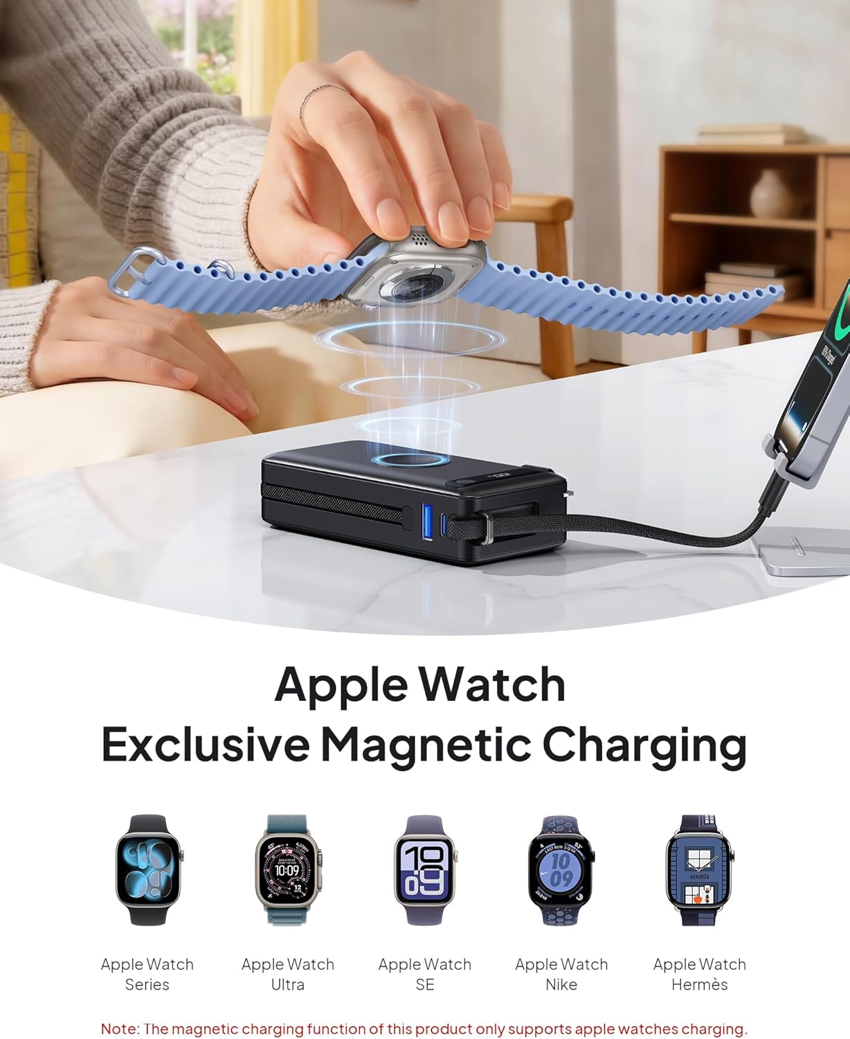 Portable Charger with Built-in Cables & Wall Plug, 50% Smaller 10000mAh Power Bank, 22.5W USB C Fast Charging, Travel Essentials Battery Pack for iPhone 17/16/15/14, Apple Watch Ultra/11/10/9/8/SE