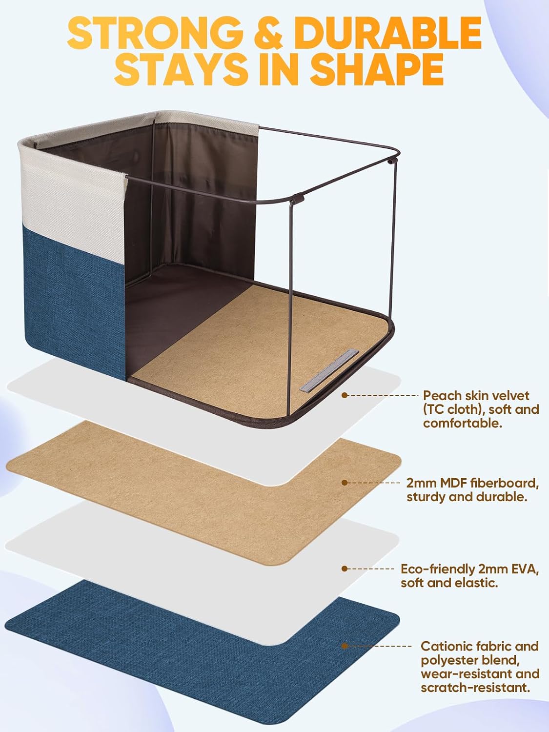 BALEINE 1 Pack Fabric Closet Storage Bins for Shelves, Linen Closet Organizers and Storage, Decorative Baskets for Organizing, Shelf, Clothes, Home, Office (Navy Blue, 15''x11''x9.5'')