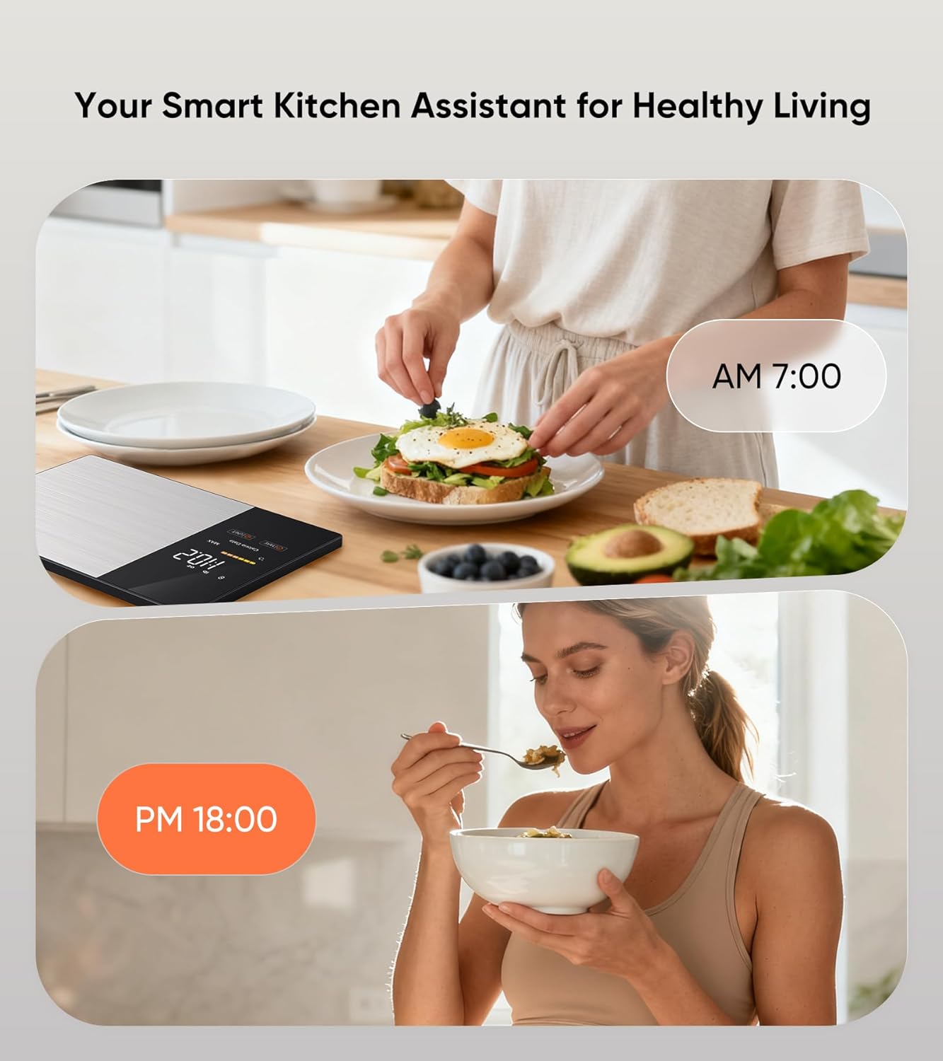 KUAIVO Smart Nutrition Food Scale with LED Display, Tracks Calories, Fat, Carbs & Protein via App, 1g Precision Digital Kitchen Scale for Healthy Eating & Meal Prep