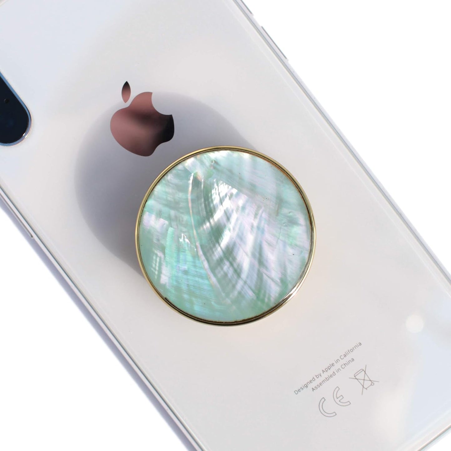 On The Grip Universal Phone Grip & Stand, Genuine Natural Gemstone/Seashell, Strong Adhesive Finger Holder, Collapsible Socket for iPhone, Samsung Galaxy, Kindle and Tablets (Aqua Blue)
