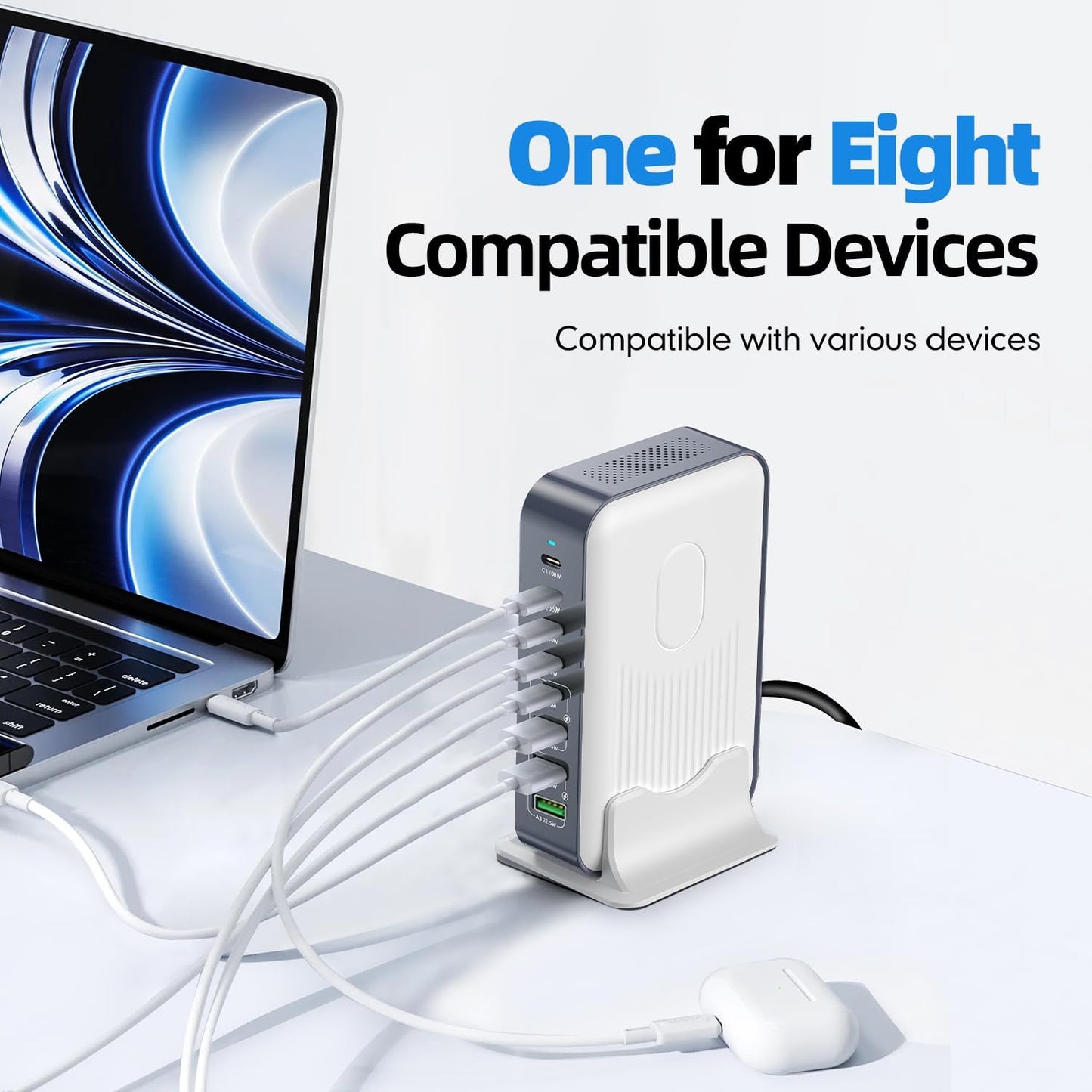200W MAX USB C Fast Charger Block, 8 Ports Chagring Station Dual 100W PD PPS HUB for Multiple Devices, Laptop Adapter Compatible with MacBook Pro/Air iPad iPhone Pro Max