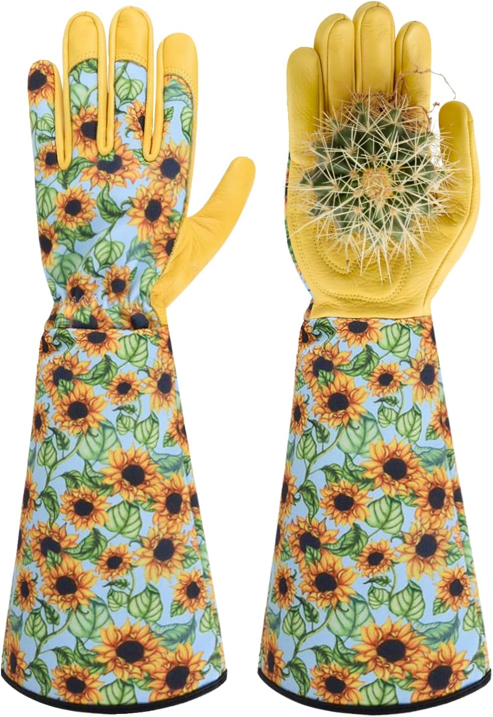 WOHEER Long Gardening Gloves for Women Thorn Proof,Rose Pruning Cowhide Leather Garden Glove for Cactus, Rose and Blackberry
